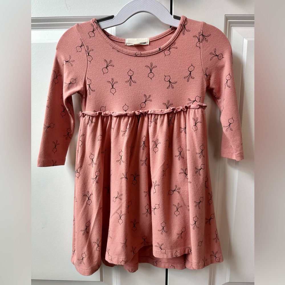 GREIGE Girls Turnip Long Sleeve Dress w/ Built in Onesie (Size 12-18 Months)